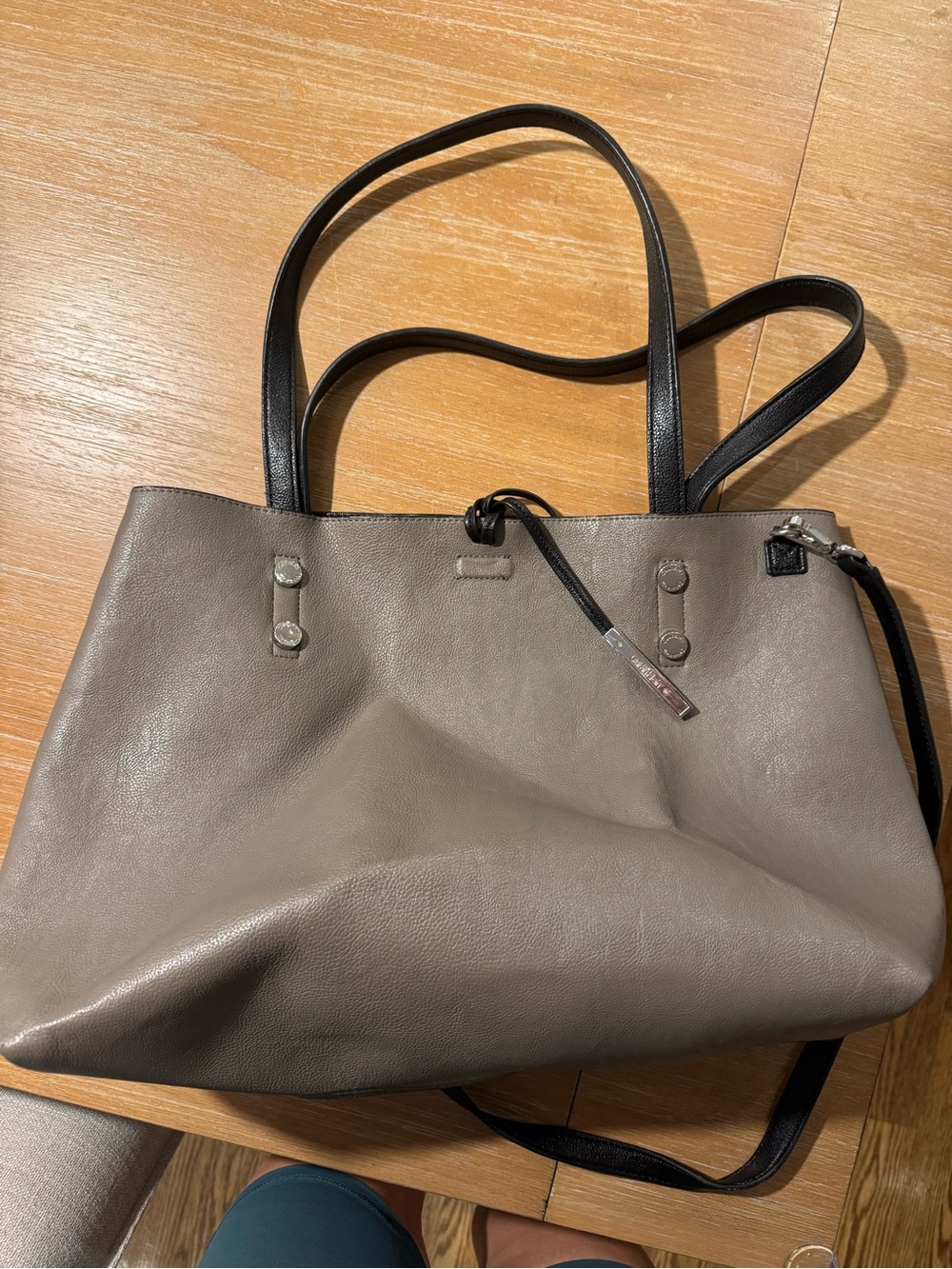 Calvin Klein- Women's Taupe Leather Tote with Black Straps